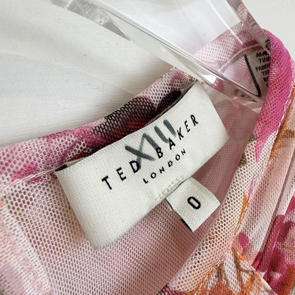 Ted Baker Mildrd Ruffle Floral Mini Dress Women Ted 0 US 2 Mesh Pink - Picture 10 of 16